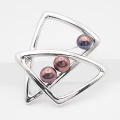 Q678 淡水真珠 パール SILVER刻印 ブローチ ブラウン パープル系カラー デザイン シルバー コサージュ 6月誕生石