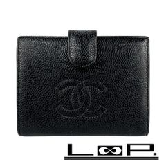 サンローラン □中古□ 2つ折り 財布 Vステッチ レザー GP ブラック