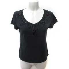 シーケーカルバンクライン ck Calvin Klein カットソー 半袖 ビーズ 6 M 黒 ブラック /YI