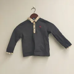 N2017 【110A サイズ】BURBERRY バーバリー チェック襟 長袖 ポロシャツ ブラック/ベージュ キッズ カットソー 刺繡ロゴ 綿100％