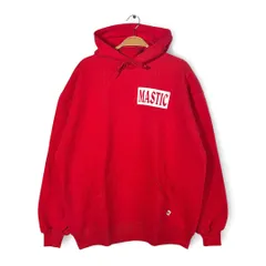 90s ラッセル USA製 ヴィンテージ スウェットパーカー 企業系 MASTIC バックプリント レッド RUSSELL メンズXL 古着 CG0472