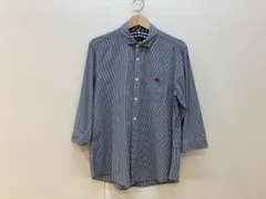 BURBERRY BLACK LABEL バーバリー ブラックレーベル 七分袖シャツ サイズ3 紺 ネイビー ギンガムチェック メンズ ワンポイント刺繍