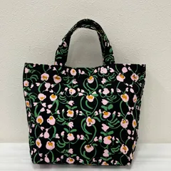 9607　marimekko　マリメッコ　ハンドバッグ　 キャンバス　NURMU　ヌルム　VERONIKA　ヴェロニカ　花柄　総柄　ブラック系　黒　廃盤　レア　 レディースのサムネイル