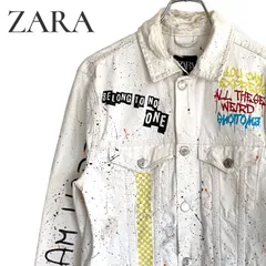 ZARA ザラ ホワイト メンズ アウター ジャケット デニムジャケット 長袖 ペイント ダメージ加工 カジュアル ユニセックス Lサイズ相当 970KZ
