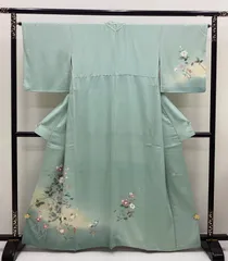 中古品　袷着物　訪問着　友禅　落款　さが美　裏葉色　正絹　R416