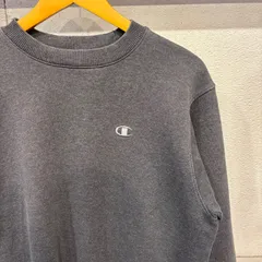 古着 L スウェット CHAMPION チャンピオン ワンポイントロゴ ブランドロゴ 刺繍 クルーネック グレー トレーナー ECO