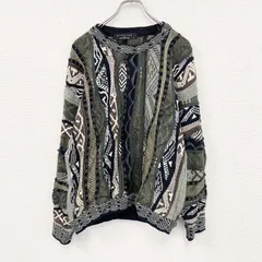 古着 used　90s　Protege　COOGI風コットンニットセーター　3Dニット　ヴィンテージ　総柄　マルチカラー　Lサイズ【値引き交渉OK！】