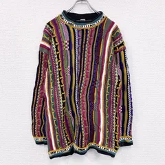 古着 used　～90s　Premiere　COOGI風コットンニットセーター　3Dニット　ヴィンテージ　総柄　マルチカラー　Lサイズ【値引き交渉OK！】