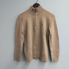 N2018 Polo by Ralph Lauren ポロバイラルフローレン セーター ニット ハーフジップ ベージュ S メンズ 刺繡ロゴ ウール100％