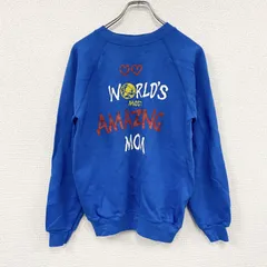 古着 used　80s　Hanes　ヘインズ　スウェット/トレーナー　ラグランスリーブ　5連プリント　ヴィンテージ　青　ブルー　Mサイズ【値引き交渉OK！】