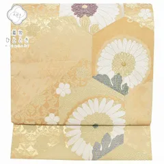 【中古】 袋帯 リサイクル 正絹 振袖用 カジュアル 本草木つづれ 唐織 ベージュ系 菊文様 rr1680b 【 送料無料 リユース 和服 結婚式 お祝い お茶会 パーティー 入学式 卒業式 お茶会 お茶席 茶道 着物 帯 kimono 通販 】