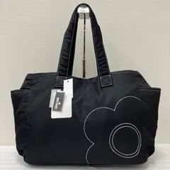 9609　良品　MARY QUANT　マリークワント　 トートバッグ　デイジーステッチ　花　 ブラック系　黒　ナイロン　タグ付き　 レディース