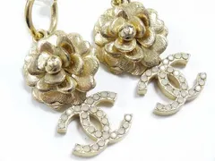 3F 訳あり シャネル 03C ピアス ■ ココマーク カメリアフラワー ゴールドカラー 花 クリアストーン フラワーモチーフ CHANEL □7J8A