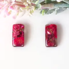 no.468　レジン　天然石　アワビ貝殻　レッド　スクエア型　ピアス　イヤリング　ハンドメイド