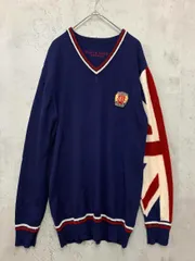 BLACK LABEL CRESTBRIDGE ブラックレーベル クレストブリッジ 51N51-251-26 ユニオンジャック Vネック ニット セーター size3/紺 ■■◎メンズ