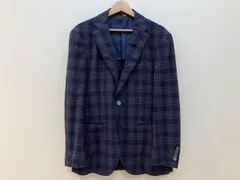 DAKS ダックス テーラードジャケット LANIFICIO ラニフィーチョ サッカー生地 チェック柄 AB4 紺 ウール ポリウレタン キュプラ 日本製
