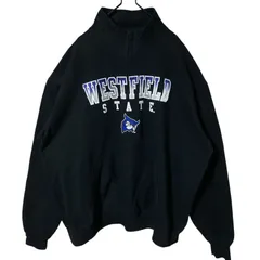 2XL ハーフジップ ブラック 黒 チームロゴ ビッグプリント オーバーサイズ トレーナー チャンピオン スウェット レディース ユニセックス メンズ 古着 長袖 CHM