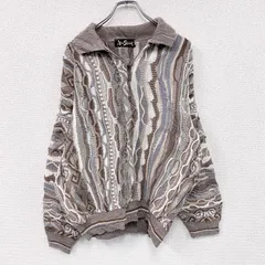 古着 used　80s～　Alan Stuart　COOGI風アクリルニットセーター　3Dニット　ハーフジップニットセーター　総柄　マルチカラー　Lサイズ【値引き交渉OK！】