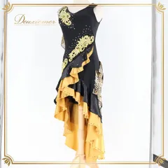 社交ダンス 衣装 ラテン ドレス ワンピース 黒 金 デモ 競技 パーティ 発表会 フリル レース 軽い ヒョウ柄 パーティドレス ブラック系 ゴールド系 フォーマル パーティー ステージ衣装 エレガント おしゃれ パーティーコスチューム レディース 競技用
