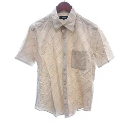 コムサイズム COMME CA ISM ステンカラーシャツ ドゥエボットーニ チェック 半袖 M ベージュ /AU