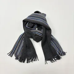 良品 PAUL SMITH COLLECTION ポールスミス コレクション マルチストライプ x 無地 マフラー ドイツ製 サイズ 27cm x 157cm 位 802-0015