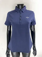 【USED】Callaway キャロウェイ 綿 半袖 ポロシャツ ロゴ刺繍 ネイビー 紺 レディース L ゴルフウェア