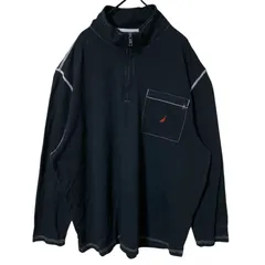 2XL ノーティカ ブラック 黒 トレーナー ハーフジップ ワンポイント スウェット レディース ユニセックス メンズ 古着 長袖 CHM
