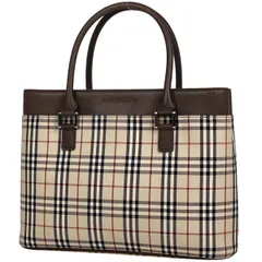 【在庫一掃】 バーバリー BURBERRY チェック柄 ハンドバッグ トートバッグ ロゴ ハンドバッグ キャンバス ベージュ ブラウン レディース 【中古】