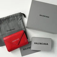 バレンシアガ ペーパーミニ レザー コンパクトウォレット 三つ折り財布 レッド 箱付き