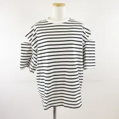 グレイル GRL カットソー Tシャツ 五分袖 ボーダー ショルダースリット 白 黒 F *T393