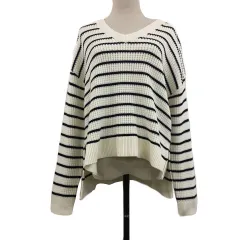 オペークドットクリップ OPAQUE.CLIP セーター ニット プルオーバー Vネック ボーダー スリット 長袖 40 L 白 黒 ホワイト ブラック