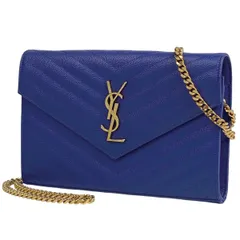 【在庫一掃】 イヴ・サンローラン YVES SAINT LAURENT カサンドラ クラシック チェーン ウォレット 札入れ 小銭入れ ショルダーバッグ レザー ブルー 377828 レディース 【中古】