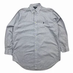 ラルフローレン 長袖シャツ メンズ 15.5 33-32 M～Lサイズ相当 ライトブルー チェック 格子柄 ボタンダウン コットン製 YARMOUTH