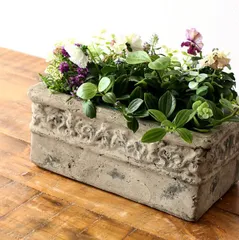 植木鉢 プランター 陶器 おしゃれ アンティーク シャビー 寄せ植え グリーン 花鉢 フラワーポット 花器 底穴あり 横長 四角 長方形 グレー ヨーロピアン クラシック レトロな陶器のプランターポット ラルゴ