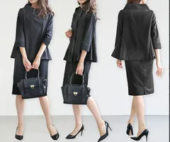 セレモニースーツ トップス ジャケット スカート セットアップ レディース スーツ 長袖 ママスーツ 体型カバー 黒 ブラック 紺 ネイビーdf0016n