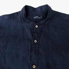SHIPS(シップス) Tailoring Style スタンドカラー リネンシャツ M インディゴ 日本製 麻100% 長袖 バンドカラー シップス メンズ M相当