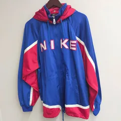 ●N2021 【90s NIKE】ナイキ トラックジャケット フード付パーカー　ジャージ　Lサイズ メンズ フード取り外し可 青/赤/白 刺繡ロゴ
