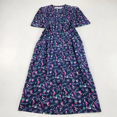 Christian Dior ロングワンピース 総柄　レトロ　ポケット付き　7 S M相当 ネイビー