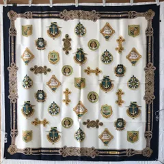 LOEWE　ロエベ　スカーフ　総柄　シルク　ネイビー　5054