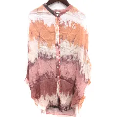 ビーエスビー ジーンズ BSB jeans シャツワンピース Aライン ミニ 長袖 総柄 S オレンジ 茶 ブラウン /RT