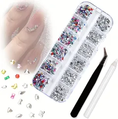 VICHE CATT ネイルパーツ ストーン ラインストーン ビーズ ピンセットとワックスペンシル付き ネイルアート デコパーツ (ミックス＆シルバー)