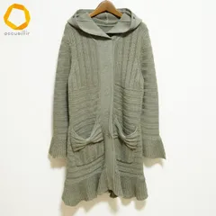 #wnc 富和 カーディガン M カーキ系 ニット ロング リボン スナップボタン フリル レディース [985409]
