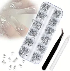 VICHE CATT ネイルパーツ ストーン ラインストーン ビーズ ピンセットとワックスペンシル付き ネイルアート デコパーツ (シルバー)