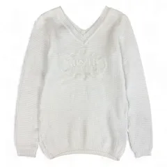 Ik21 VERSACE ヴェルサーチ vintage front logo knitwear ロゴ刺繍 ニット サイズS ホワイト レディース トップスk02iのサムネイル