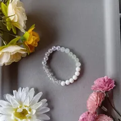 ハンドメイドビーズブレスレット／クリア×ホワイト×ライトグリーン×ライトパープル／15cm／レディース