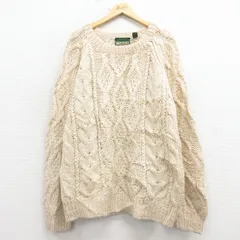 XL/古着 アメリカンイーグル 長袖 ケーブル セーター メンズ 90年代 90s 手編み 大きいサイズ ウール 薄ベージュ【spe】 25dec25