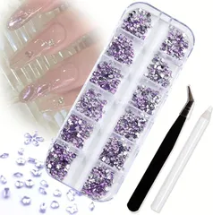 VICHE CATT ネイルパーツ ストーン ラインストーン ビーズ ピンセットとワックスペンシル付き ネイルアート デコパーツ (パープル)