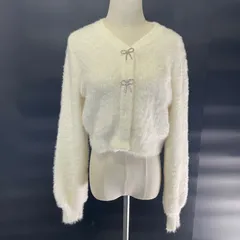 【Y-62】INGNI シャギーニットカーディガン ホワイト M ふわふわ リボンボタン フェミニン