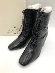 美品 Daniella & GEMMA ダニエラアンドジェマ DA20672 スクエアトゥレースアップ ブーツ size38/黒 ■■◎レディース