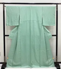 新品未使用　袷着物　色無地　花地紋　縫紋　山葵色　正絹　R420